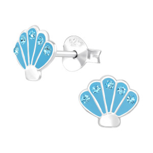Kagyló, kék kristály gyerek fülbevaló 925 ezüst