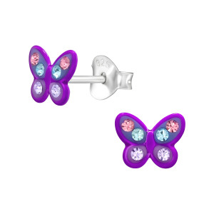 Lila Lepke gyerek stift 925 ezüst kristály fülbevaló