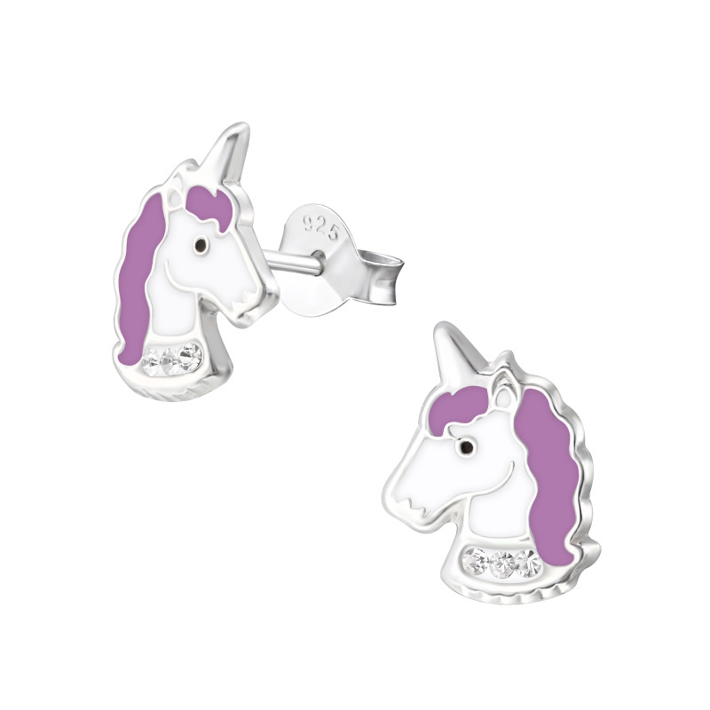 Egyszarvú fej gyerek fülbevaló, ezüst