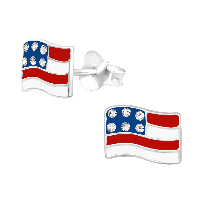 USA Zászló kislány fülbevaló, stift, színes, 925 ezüst