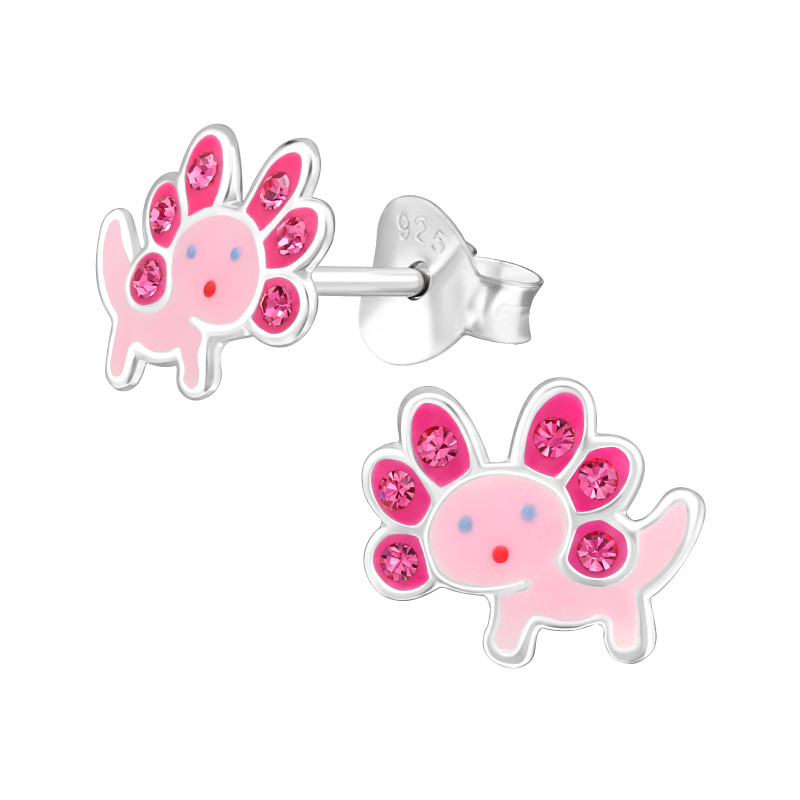 Axolotl színes gyerekfülbevaló, 925 ezüst, stift - rózsaszín