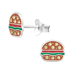 Hamburger gyerek fülbevaló, stift, színes, 925 ezüst