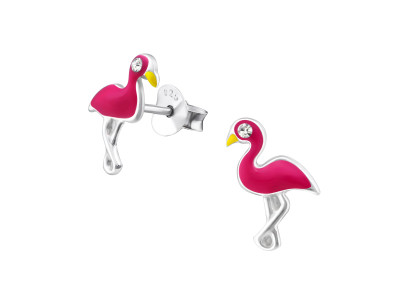 Flamingó, pink kislány fülbevaló, ezüst
