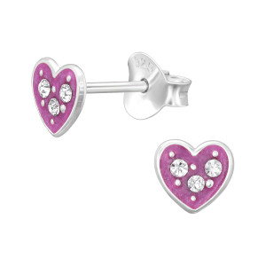 Szív kristály gyerek fülbevaló, pink, 925 ezüst