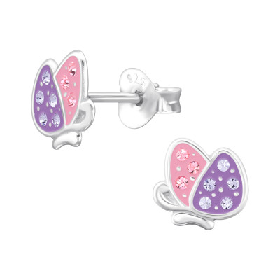 Pink lila pillangó 925 ezüst gyerekfülbevaló
