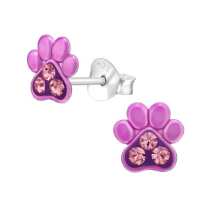 Lila Kutya Mancs gyerek stift 925 ezüst kristály fülbevaló