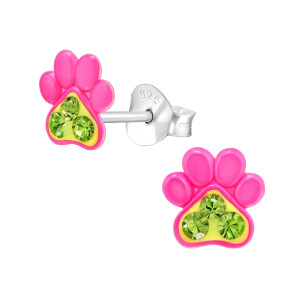 Pink Kutya Mancs gyerek stift 925 ezüst kristály fülbevaló