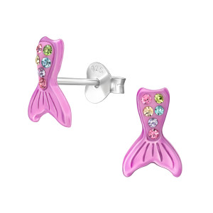 Lila Sellő gyerek stift 925 ezüst kristály fülbevaló