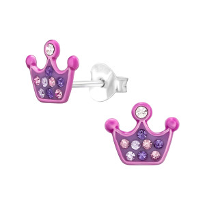 Lila Korona gyerek stift 925 ezüst kristály fülbevaló