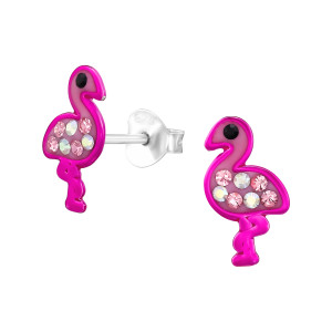 Pink Flamingó gyerek stift 925 ezüst kristály fülbevaló
