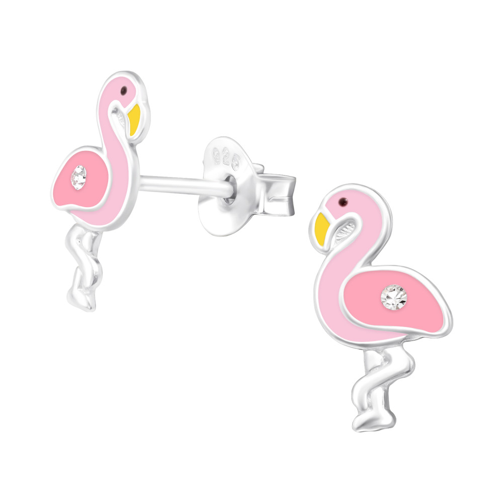 Flamingó lányos fülbevaló, stift, színes, 925 ezüst