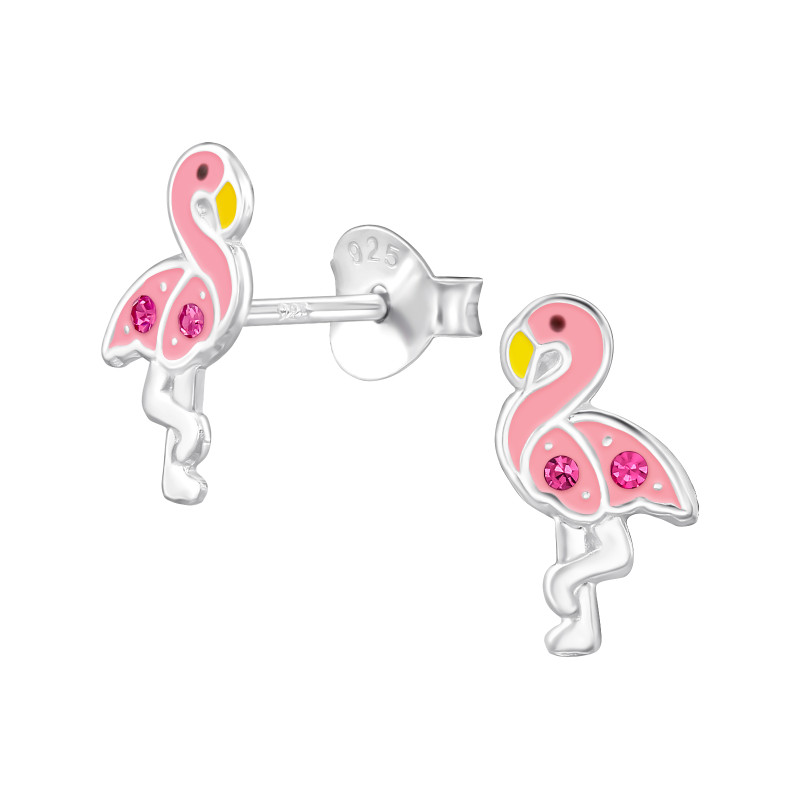 Pink Flamingó kristály stift ezüst gyerek fülbevaló