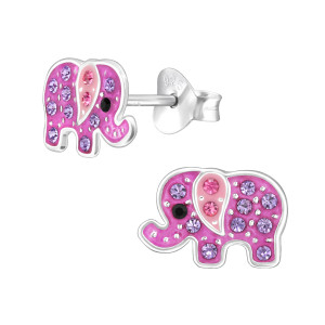 Elefánt rózsaszín kristály 925 ezüst gyerekfülbevaló