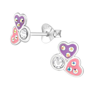 Dupla szív + kör ezüst stift lány fülbevaló