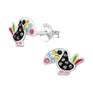 Tukán madár gyerek stift kristály fülbevaló 925 ezüst
