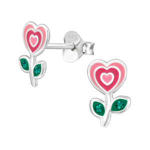 Szív formájú virág ezüst stift lány fülbevaló