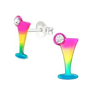 Koktél Pohár lányos fülbevaló, stift, színes, 925 ezüst