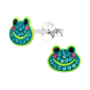 Békás ezüst kristályos gyerelkislány fülbevaló