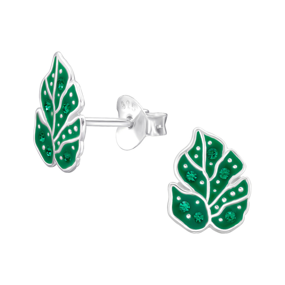 Levél gyerek fülbevaló, stift, színes, 925 ezüst