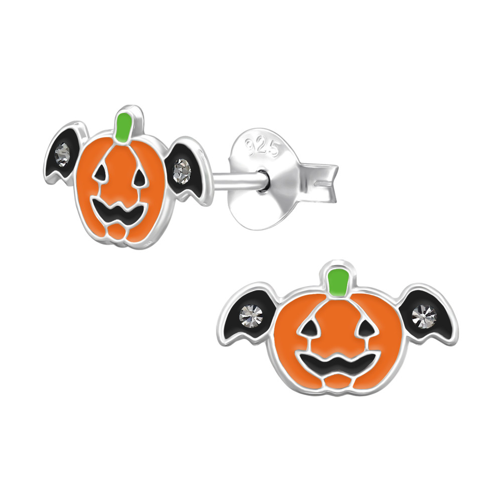 Halloweeni tök gyerek stift kristály fülbevaló 925 ezüst Halloweeni tök gyerek stift kristály fülbevaló 925 ezüst