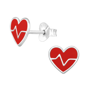 Szív és szívverés gyerek fülbevaló, stift, színes, 925 ezüst
