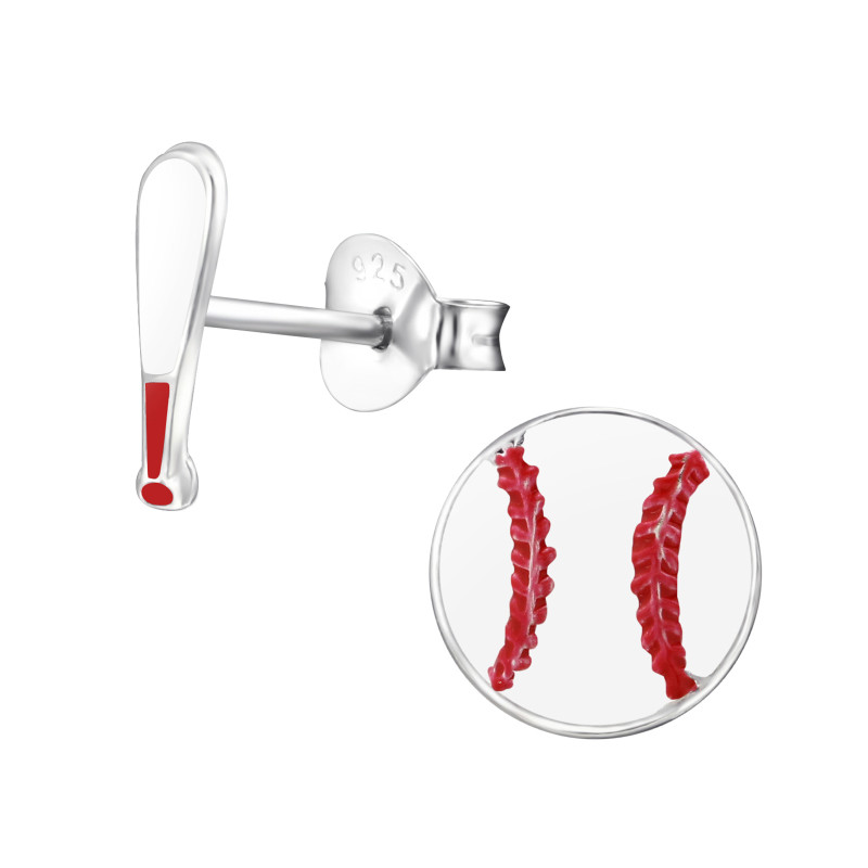 Baseball Ütő és Labda kislány fülbevaló, stift, színes, 925 ezüst