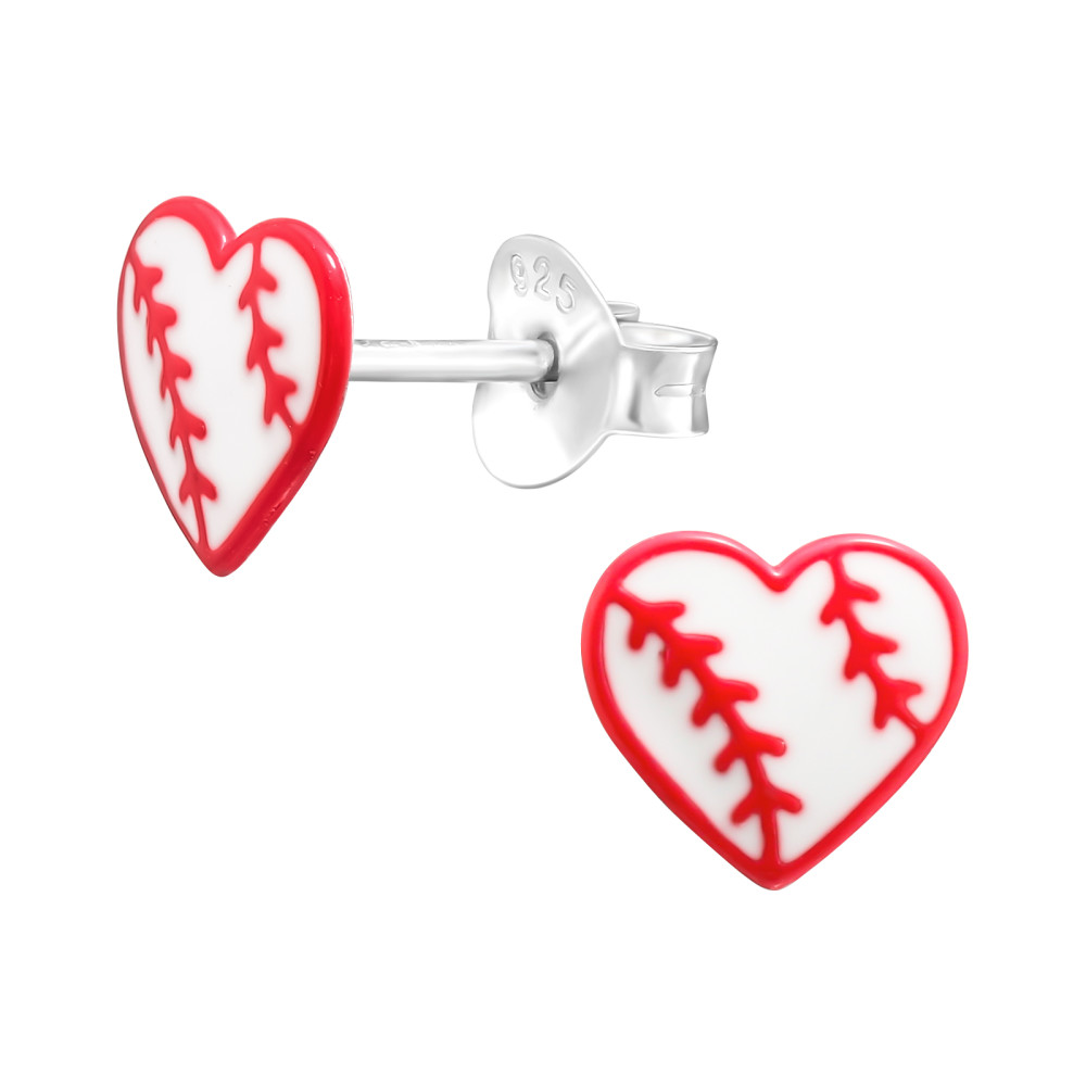Szív Baseball labda kislány fülbevaló, stift, színes, 925 ezüst