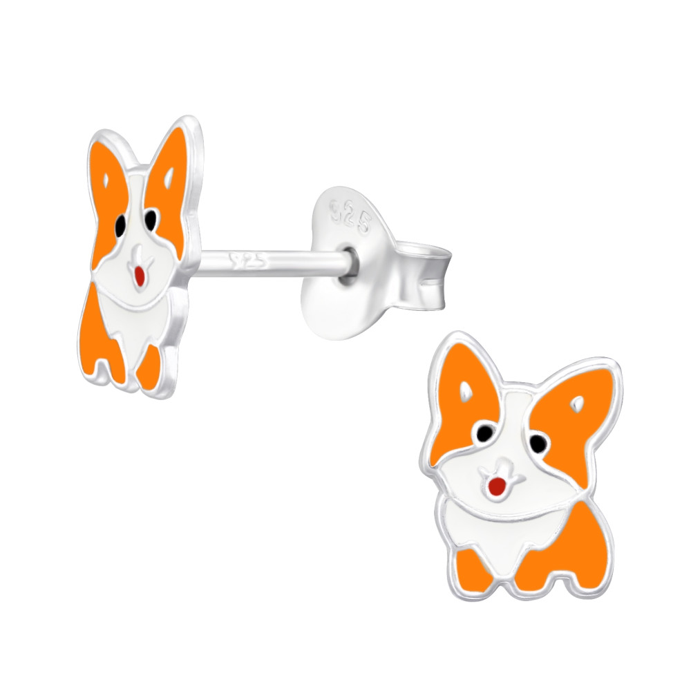 Corgie kutyusos gyerek fülbevaló, stift, színes, 925 ezüst