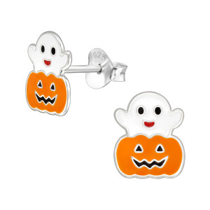 Halloweeni szellem és tök egyben, stift gyerek ezüst fülbevaló