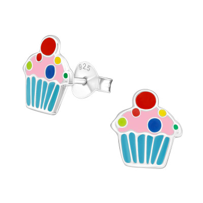 Cupcake cupcake gyerek fülbevaló, ezüst - Világos rózsaszín, Sárga