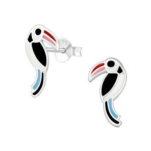 Tukán Madár kislány fülbevaló, stift, színes, 925 ezüst