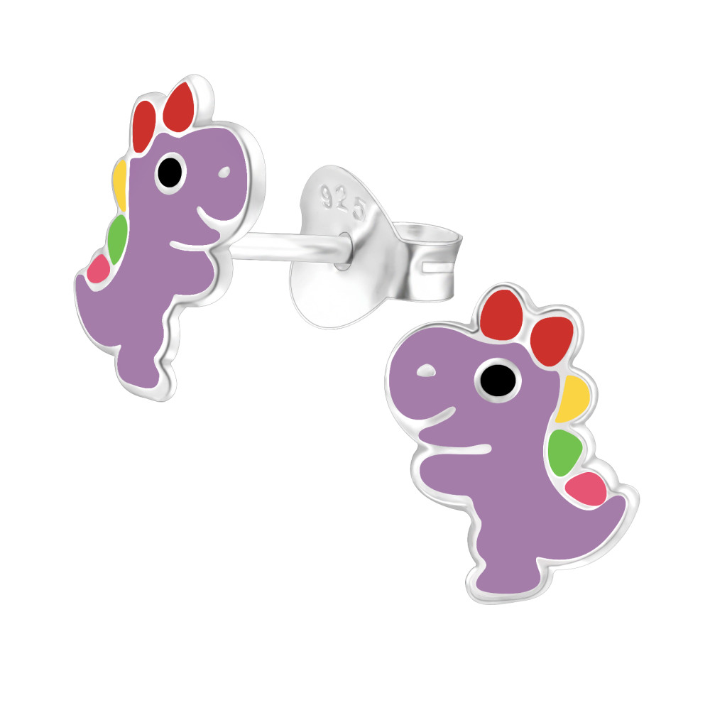 Dinoszaurusz ezüst gyerek fülbevaló, lila Dinoszaurusz ezüst gyerek fülbevaló, lila
