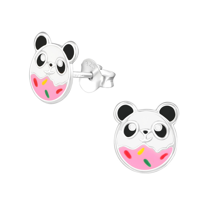 Panda fánk ezüst kislány fülbevaló