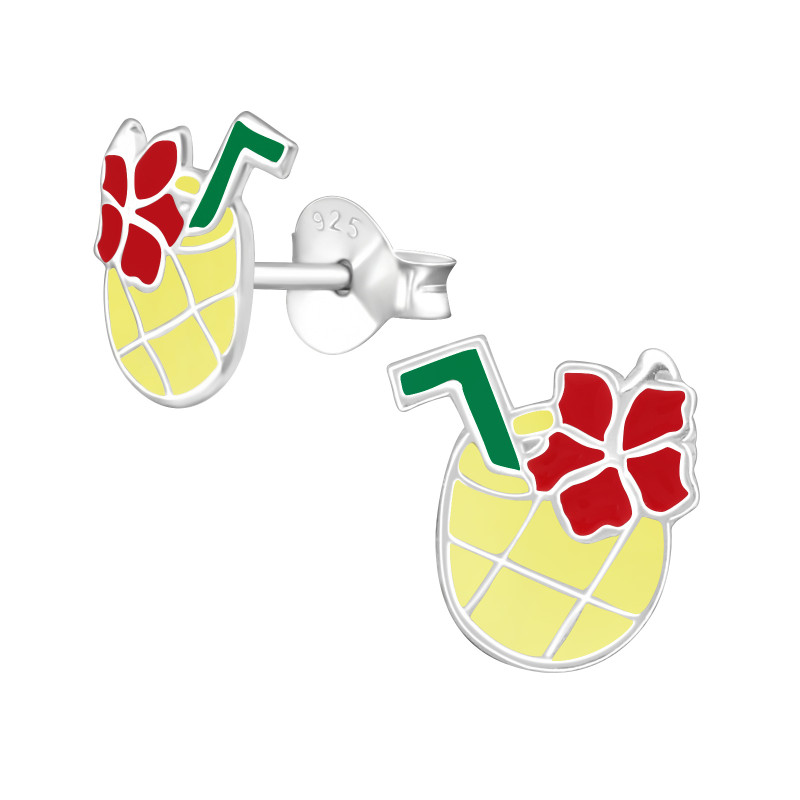 Pina Colada Ananász Koktél lány fülbevaló, stift, színes, 925 ezüst