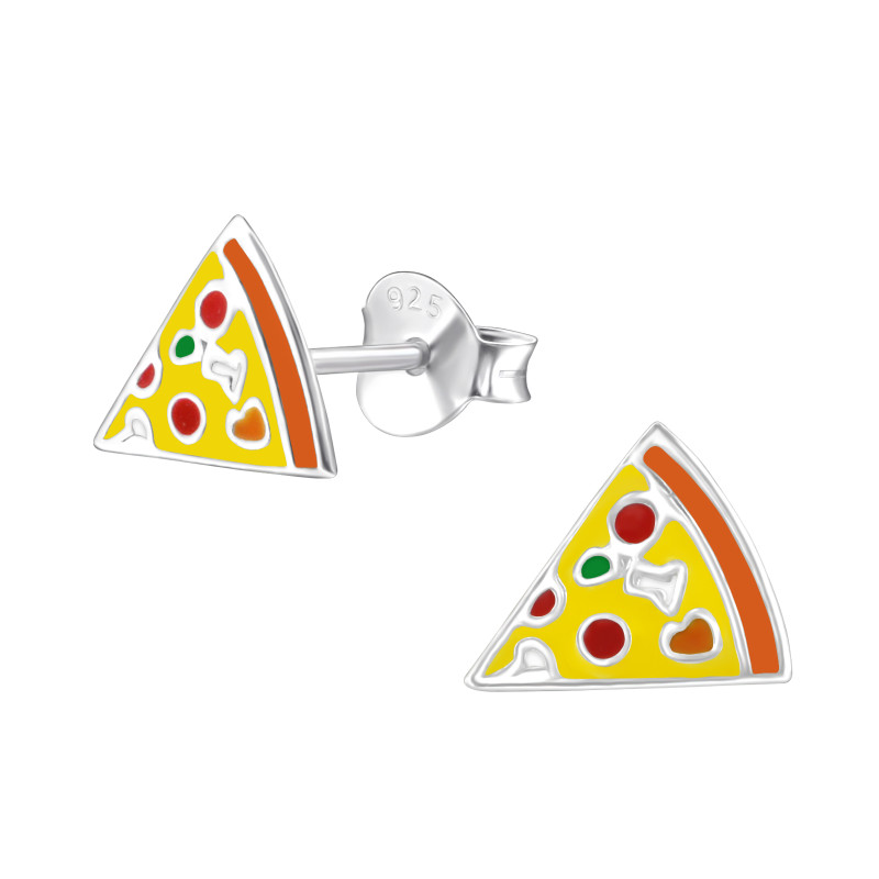 Pizza szelet kislány fülbevaló, stift, színes, 925 ezüst
