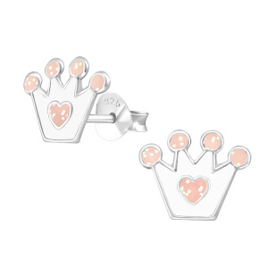 Korona kislány fülbevaló, stift, színes, 925 ezüst