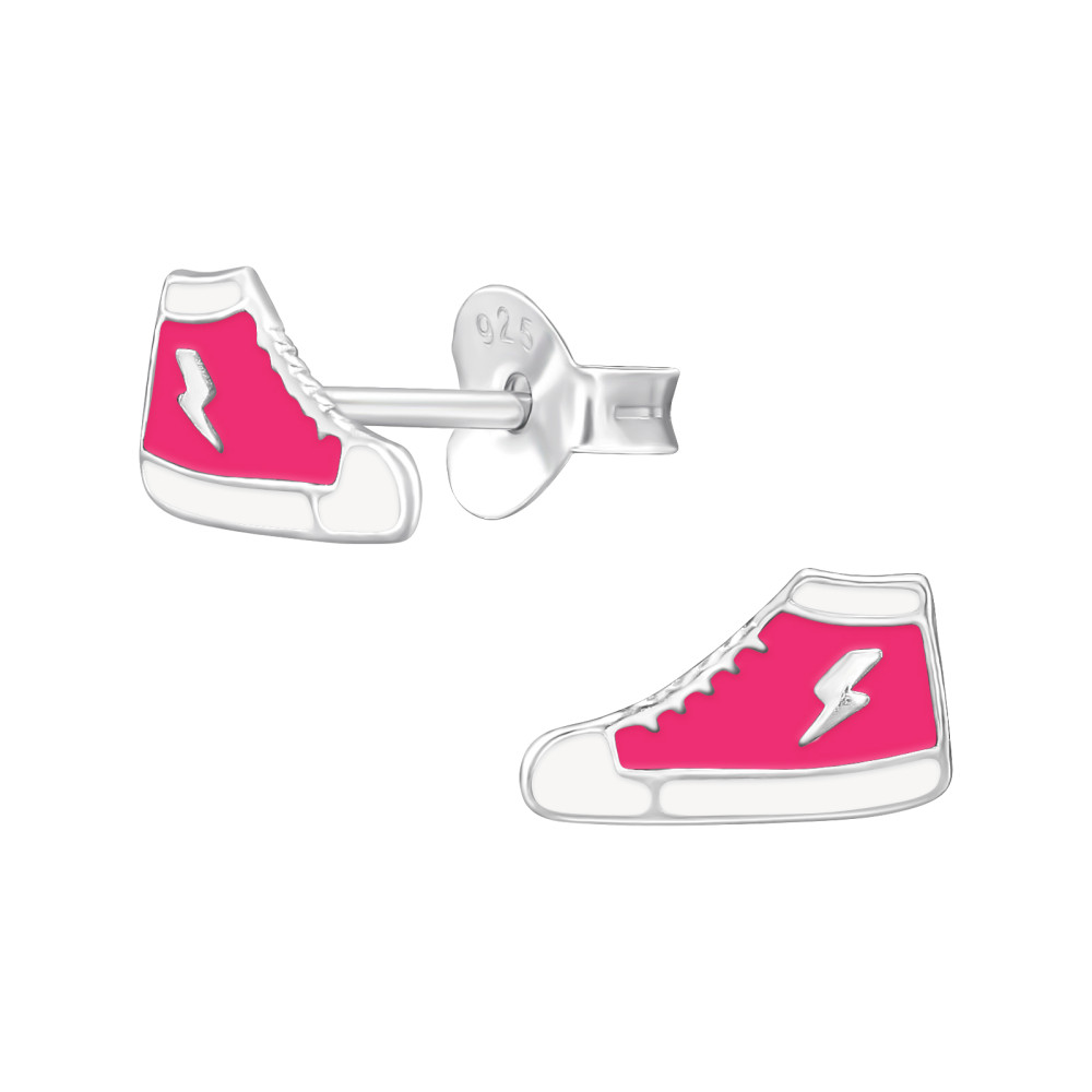 Magasszárú tornacipő, pink gyerek stift dizájn fülbevaló, 925 ezüst