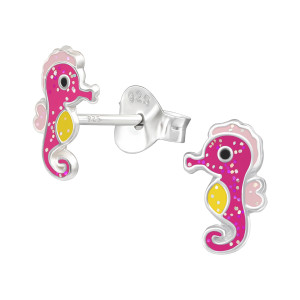 Pink csikóhal kislány fülbevaló, stift, színes, 925 ezüst