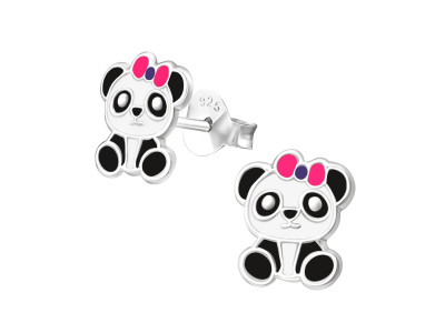 Pandamacis kislány fülbevaló, stift, színes, 925 ezüst