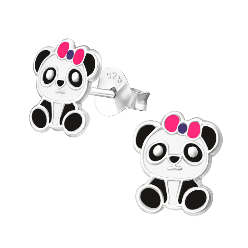 Pandamacis kislány fülbevaló, stift, színes, 925 ezüst