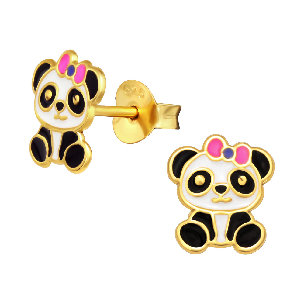 Pandamackó aranyozott kislány fülbevaló, stift, színes, 925 ezüst Pandamackó aranyozott kislány fülbevaló, stift, színes, 925 ezüst