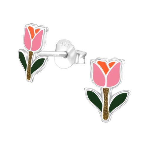 Tulipán kislány fülbevaló, stift, színes, 925 ezüst