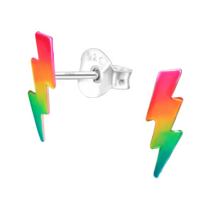 Villám, lányos fülbevaló, stift, színes, 925 ezüst