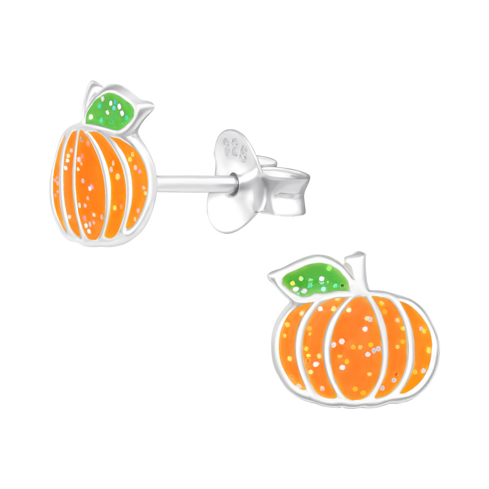 Halloweeni csillámos tök gyerek fülbevaló 925 ezüst
