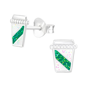 Pohár kávé lányos fülbevaló, stift, színes, 925 ezüst