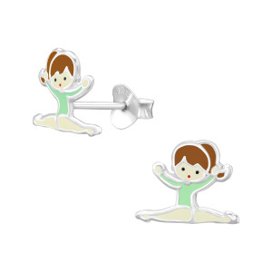 Zöld tornász kislány fülbevaló, stift, színes, 925 ezüst Zöld tornász kislány fülbevaló, stift, színes, 925 ezüst
