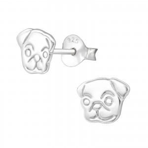 Bulldog kutyás gyerek fülbevaló, stift, egyszínű, 925 ezüst, 1 pár