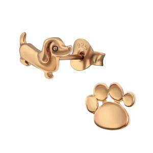 Kutya és mancs rose gold aranyozott gyerek fülbevaló, stift, egyszínű, 925 ezüst, 1 pár