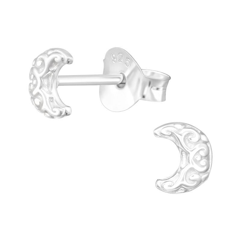 Hold mintázott gyerek fülbevaló, stift, egyszínű, 925 ezüst
