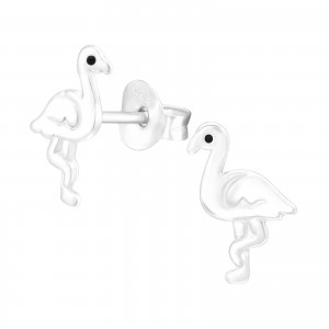 Flamingó gyerek fülbevaló, stift, egyszínű, 925 ezüst, 1 pár